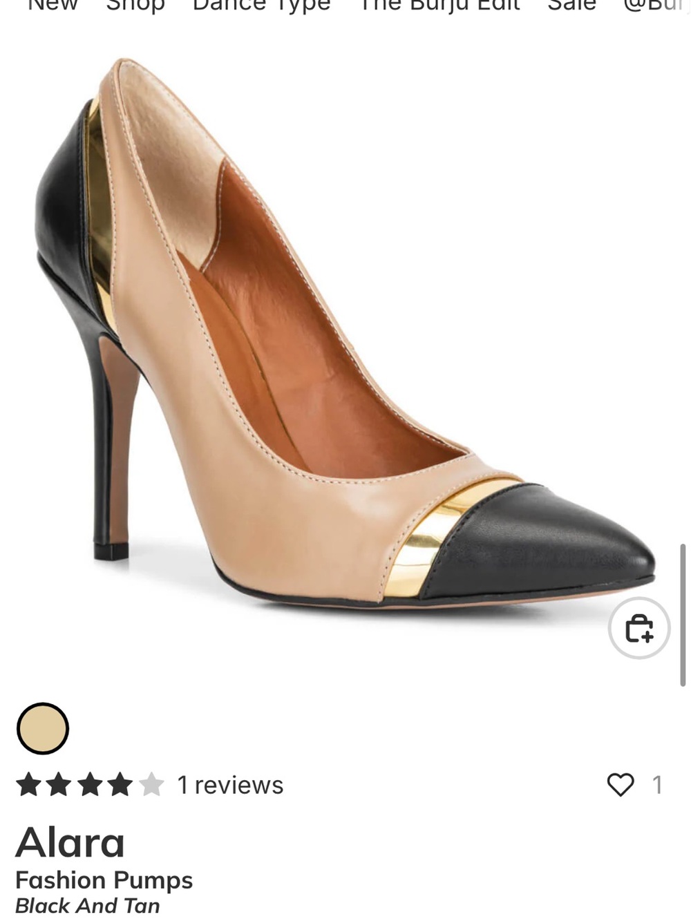 Alara Two-Tone Black and Tan Pointed Pumps with Gold Accent